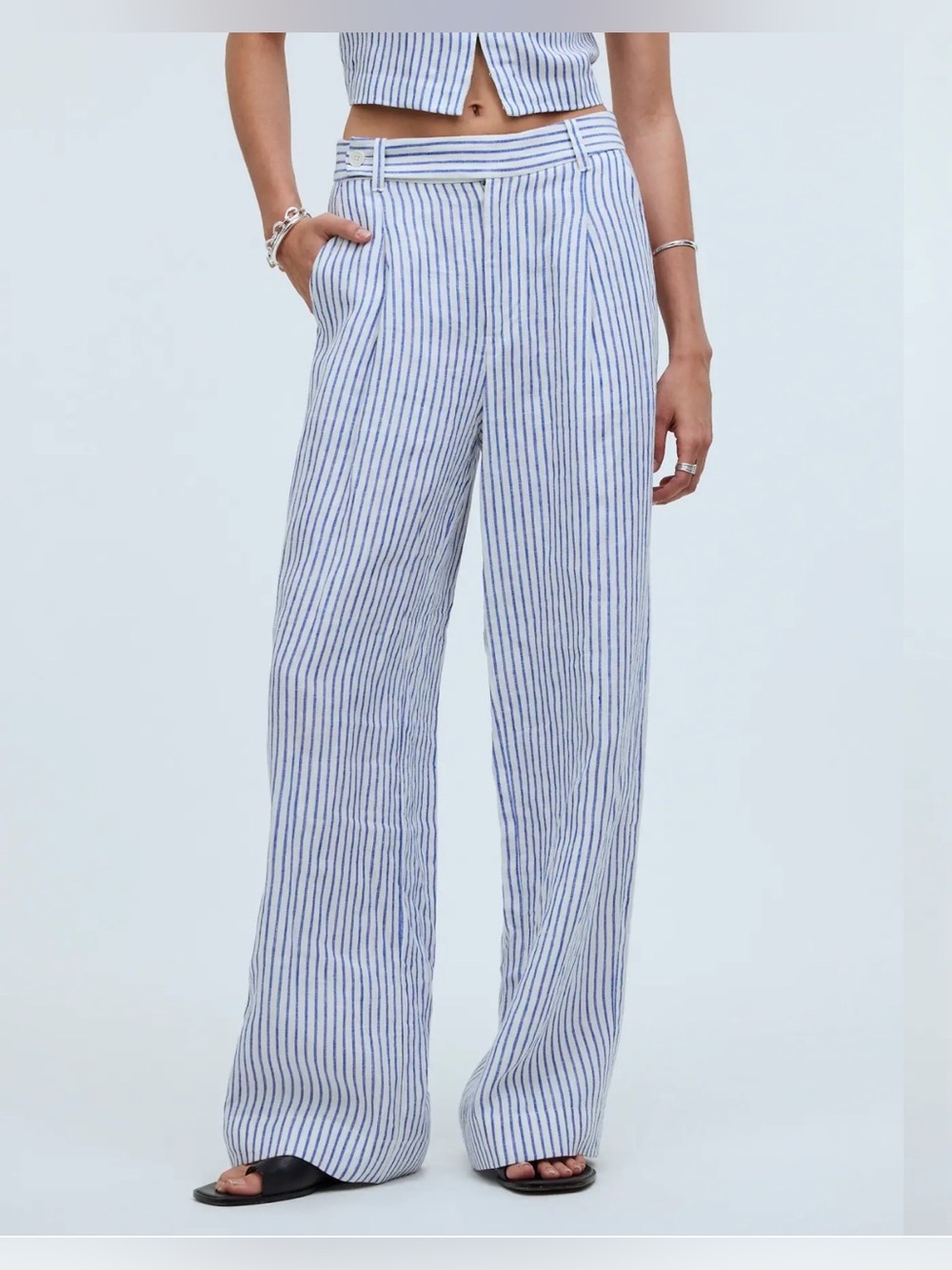 Madewell The Harlow Wide-Leg Pant in 100% Linen Striped Size 8